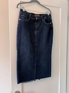 JUDY BLUE MARCY HIGH RISE DENIM MIDI SKIRT XL